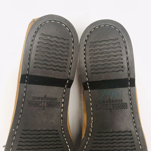 Minnetonka Thunderbird Animikii Beaded Brown Suede Moccasin Women's 10 Hard Sole - Picture 11 of 12